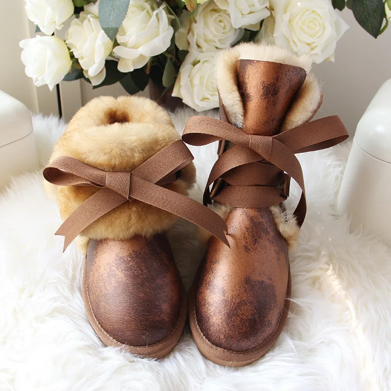

2020 New Arrival 100% Real Fur Classic Mujer Botas Waterproof Genuine Sheepskin Leather Snow Boots Winter Shoes for Women