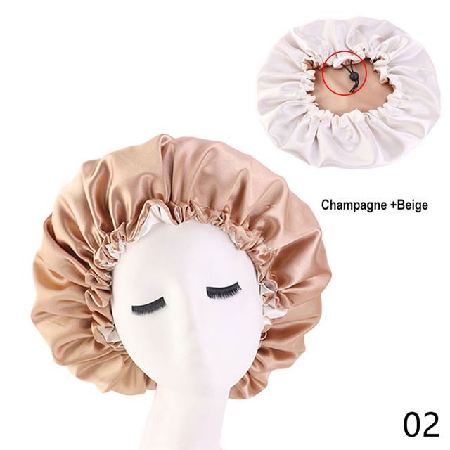 Satin Bonnet Hair Caps Double Layer Adjust Sleep Night Cap Head Cover Hat For Curly Springy Hair Styling Accessories