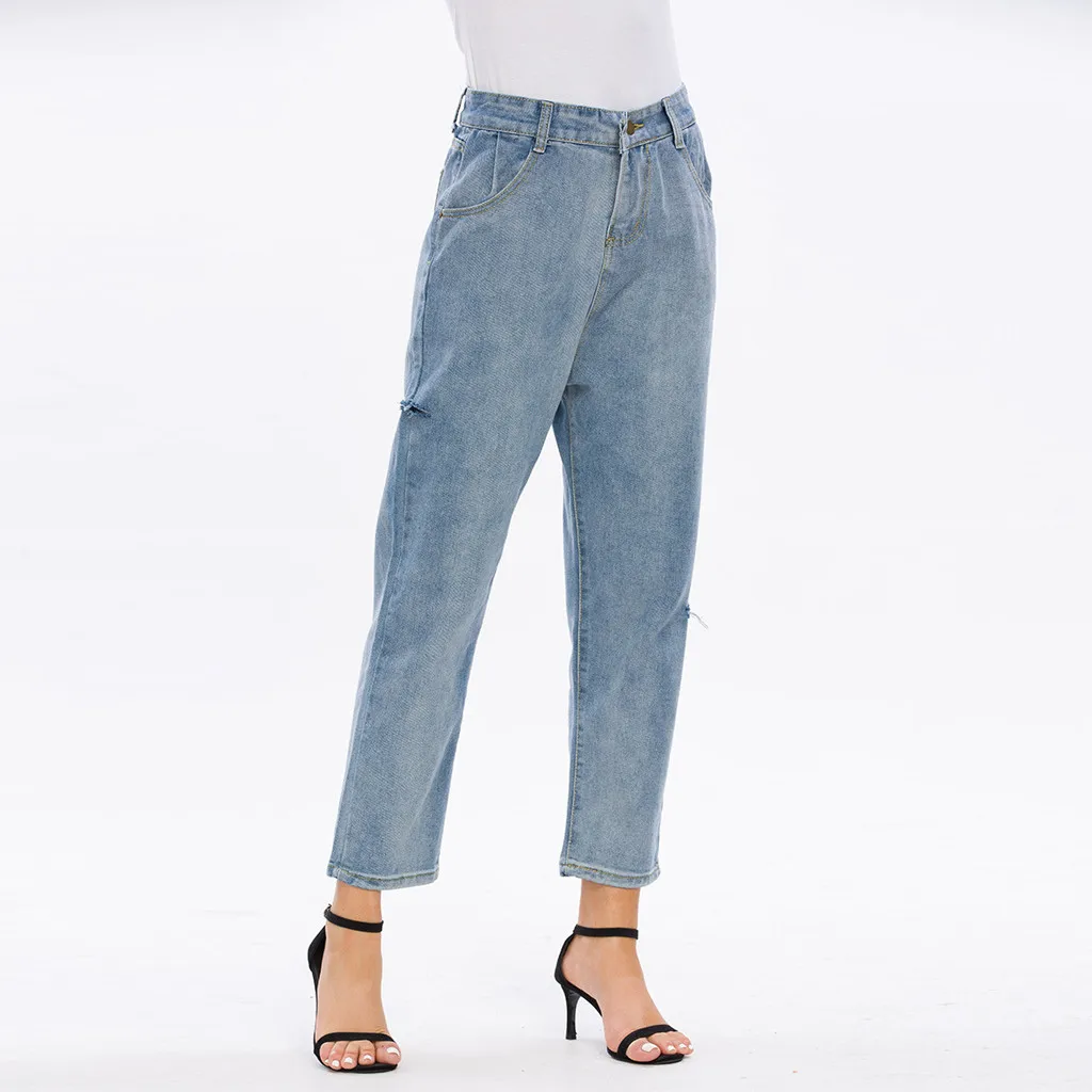 Womail, рваные джинсы для женщин, синие свободные винтажные женские модные женские джинсы с высокой талией, стиль, джинсы для мам, женские штаны, повседневные джинсы