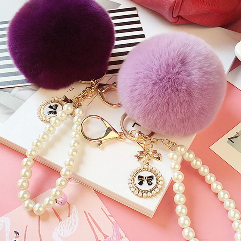 Hot Pompon Fur Ball Keychain Artificial Rabbit Fur Animal Keychains For Woman Car Bag Key Ring Simple Pompom Key Chain 9 Colors