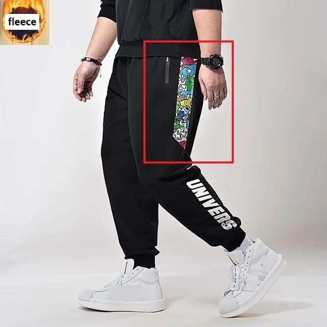 Black Осенние Зимние флисовые спортивные штаны, мужские 6XL 7XL спортивные штаны камуфляжные большие размеры 5XL брюки с буквенным принтом стрейч модные штаны 48 - Color: Black