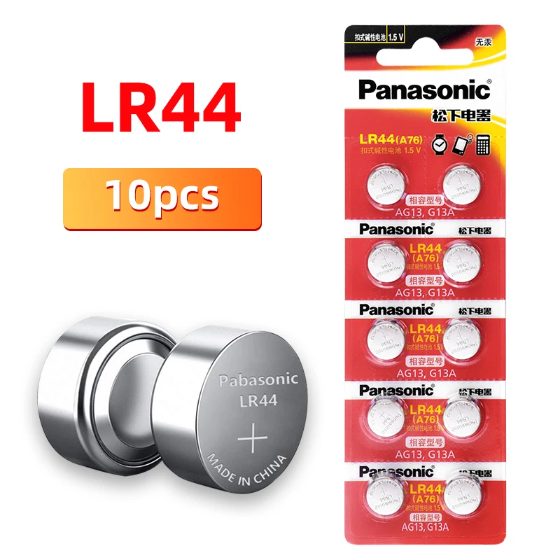 10 unids/lote PANASONIC Original LR44 A76 1,5 V pilas alcalinas AG13 SR1154 357 batería de botón 0% Hg para la calculadora