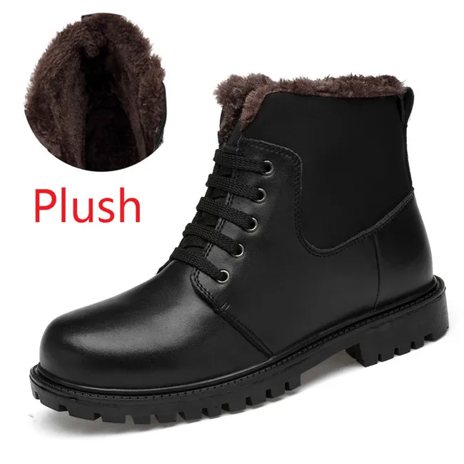 Осенне-зимние мужские ботинки на меху наивысшего качества; удобная мужская зимняя обувь; водонепроницаемые зимние ботинки из натуральной кожи - Цвет: Black add plush