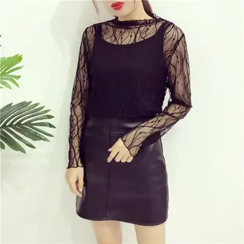 

Women Hollow Mesh Net T-Shirt Long Sleeve Tee Tops Transparent Slim Blouse PE