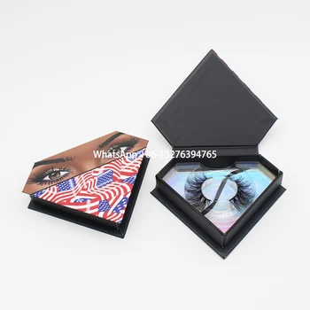 

New Arrival National Flag Diamond Lashes Cases Free Plastic Tray Luxury 100% Real Mink Eyelashes Vendor Custom Lashbox Packaging
