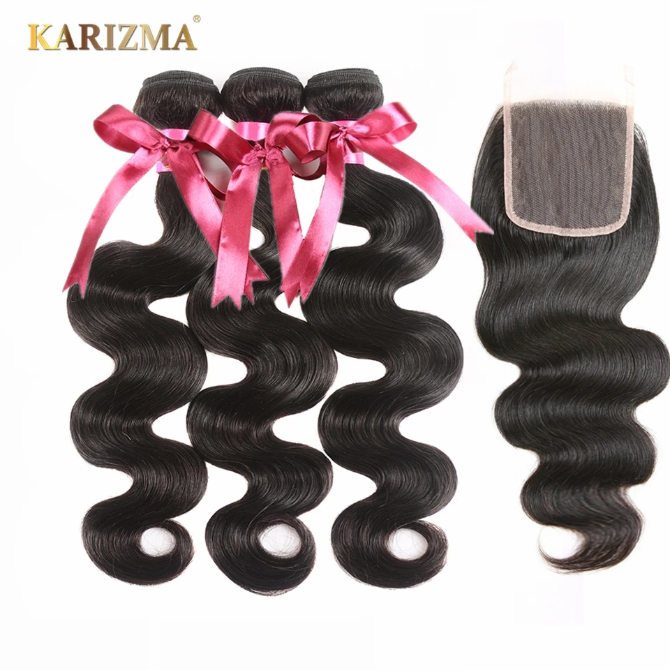 

Karizma Peruvian Body Wave Bundles With Closure Free Part 100% Human Hair Weave 3 Bundles With Closure Non Remy Peruvian Hair