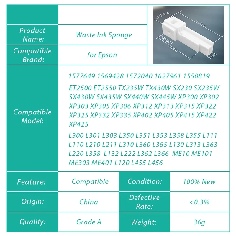 1577649 отработанных чернил губки для Epson L110 L120 L132 L210 L220 L222 L300 L310 L335 L350 L355 L360 L365 L366 L455