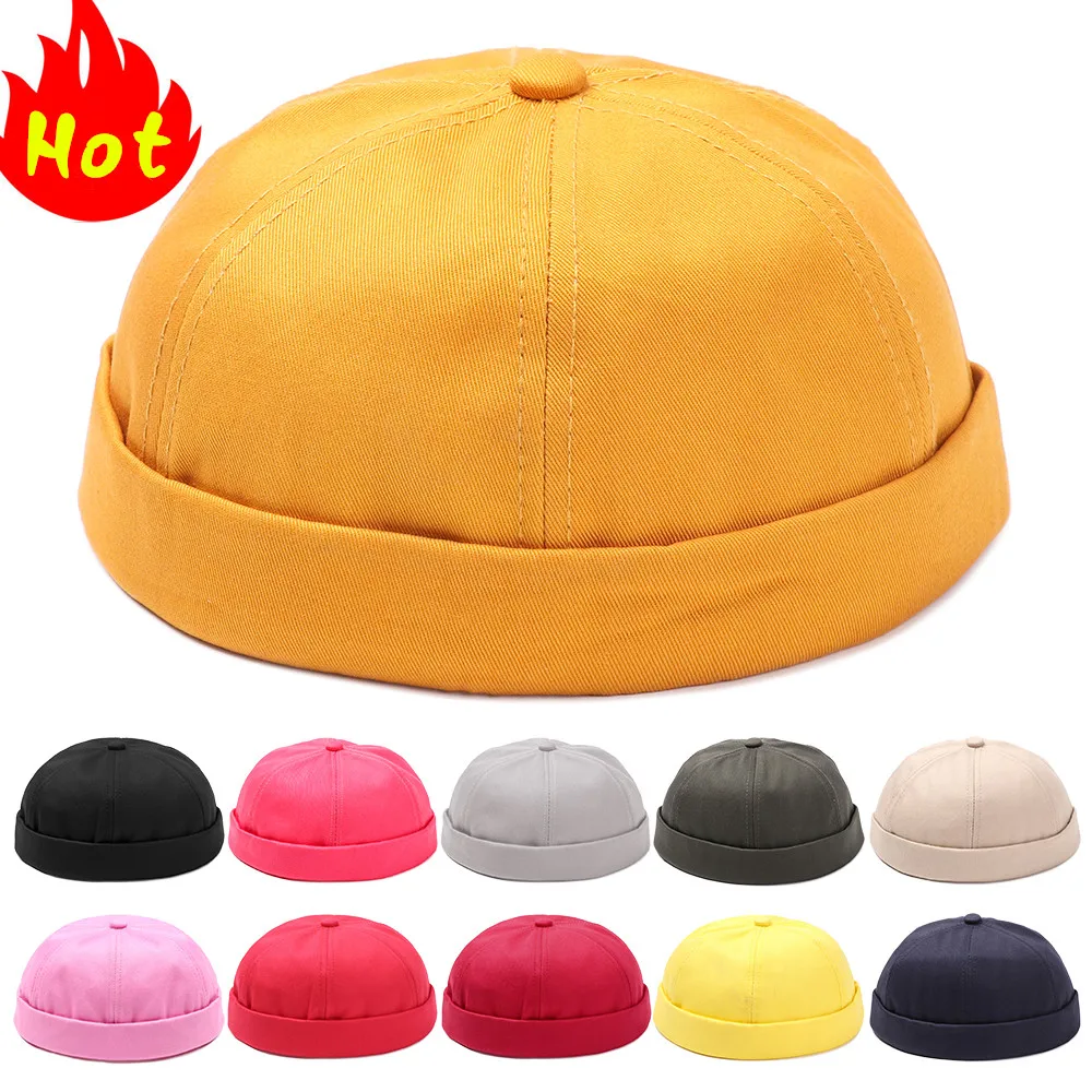 Hat Fitted Summer Women Beanie Skullcap Youth Docker Black Cotton Brimless for Bonnet