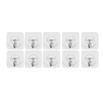 

10 Packs Reusable Adhesive Hooks,Transparent Heavy Duty Wall Hooks with No Scratch, Waterproof and Oilproof for Bathroom, Bedroo