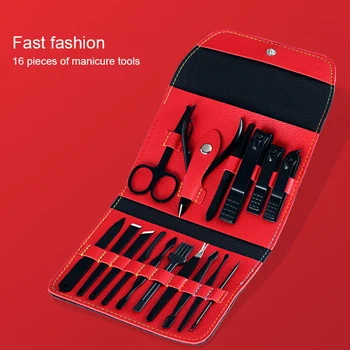 

2020 New Fashion 16 In 1 Nail Cutter Stainless Steel Scissors Grooming Kit Nail Manicure Set Anti-bump Design Nail Tools
