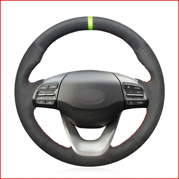 

Black Suede Hand Sew Steering Wheel Cover for Hyundai Kona 2018 2019 2020 Accessories