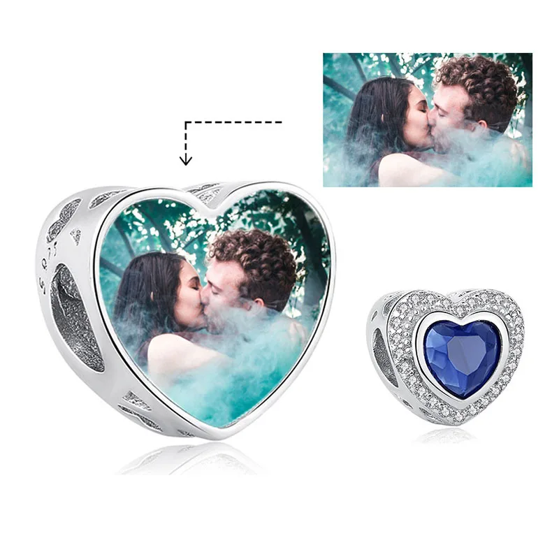 

European DIY Blue Crystal Beads 925 Sterling Silver Charm Fit Original Bracelet Custom Photo Personalized Jewelry