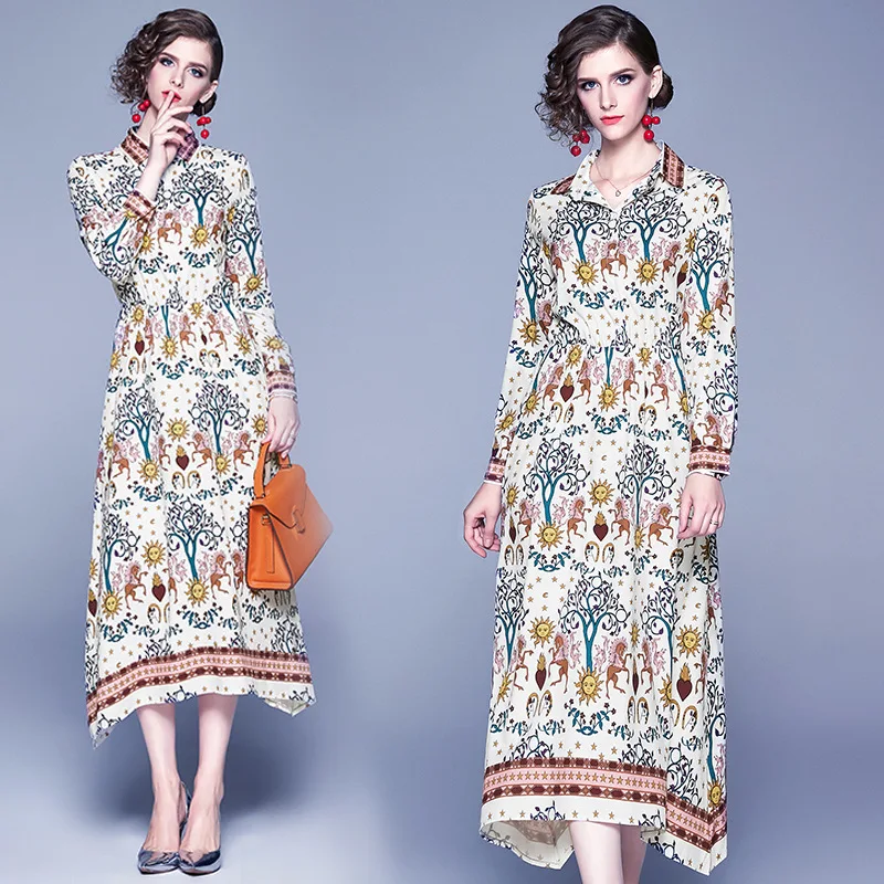 

Photo Shoot Ozhouzhan WOMEN'S Dress 2019 Early Autumn New Style Fashion Autumn & Winter Printing Mesh Red Fashion European Goods