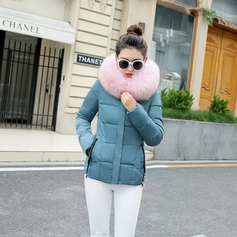 Blue-pink Качественная зимняя куртка женские парки для пальто Модные женские пуховики с капюшоном с большим воротником из искусственного меха осеннее теплое пальто - Цвет: Blue-pink