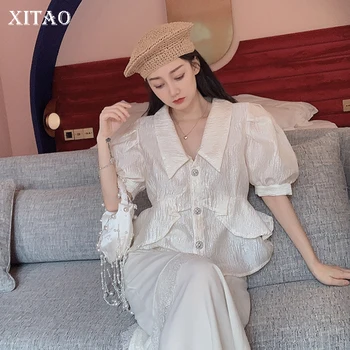 

XITAO Single Breast Women Blouse Fashion New 2020 Thin Goddess Fan Casual Puff Sleeve Small Fresh Casual Style Shirt ZYQ4096