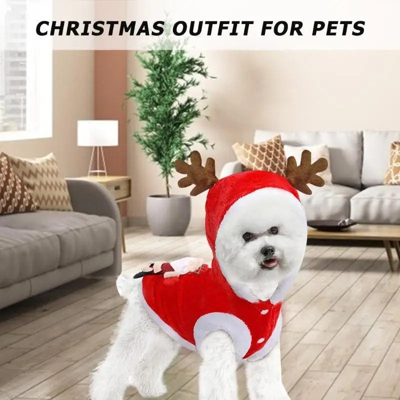 Christmas Dog Clothes Cosplay Winter Santa Elk Coat Clothing Pet Dog Christmas Dress Up Hoodie Jacket Cute Puppy Outfit