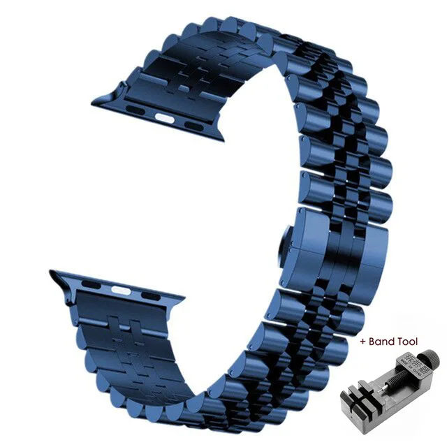 Stainless Steel Strap For Apple Watch Band 6 SE 5 4 3 40mm 44mm metal 38mm 42mm Replacement Bracelet Sport Band for iWatch 7 6 5 blue Tool