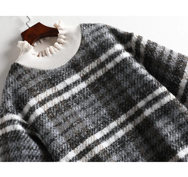 Lan Mu Square Winter Large Size Dress Chubby Sister Size Hong Kong Style Long Woolen Western Style Dress 10192