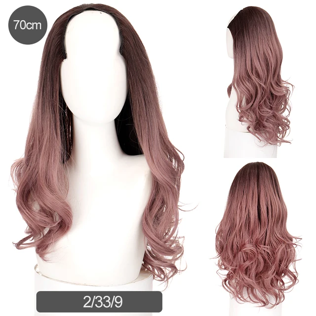 DIFEI Synthetic U Clip In One Piece Hair Extension Long Wavy Half Wig Hair Extension Natural Brown Hair Piece For Women Use 2i33i9