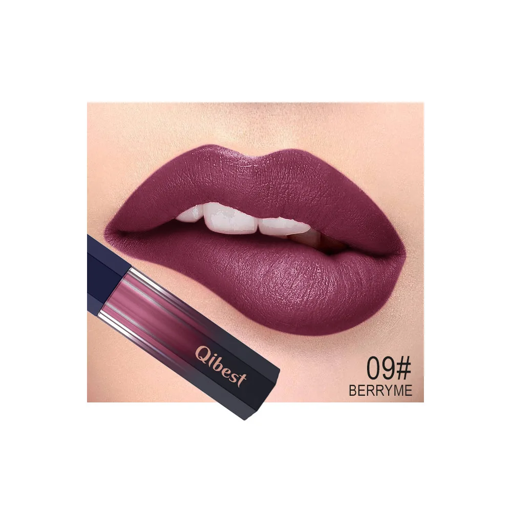 Qibest 12 Color Liquid Lipstick Waterproof Makeup Long Lasting Mate Make Up Nude Lip Gloss Red pink Ultra Matte Lipsticks - Цвет: 09