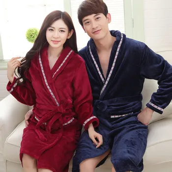 

Winter Thick Coral Fleece Nightwear Flannel Lovers Kimono Robe Sleepwear Nightgown Women Casual Soft Bathrobe Gown Homewear