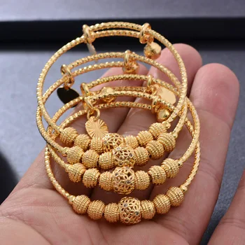 

4PCS/lot Trendy African Ethiopia Fashion Bead Bell tassel Bangles for Baby boy Girls Luxury Kids Gifts Invisible Setting Jewelry