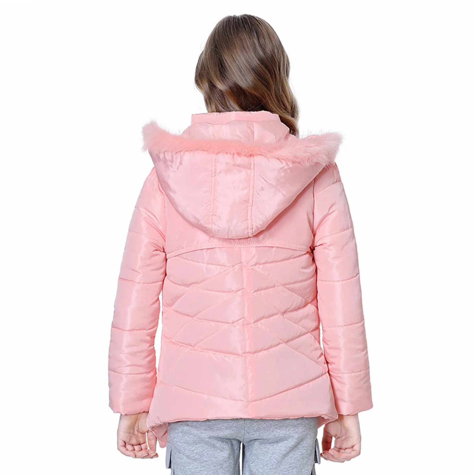 Girls Warm Jacket,Thick Cotton-Padded Coat,Fur Hoodies Kids Clothes,Waterproof Windproof Winter Children's Outerwear for 3-12Y - 4