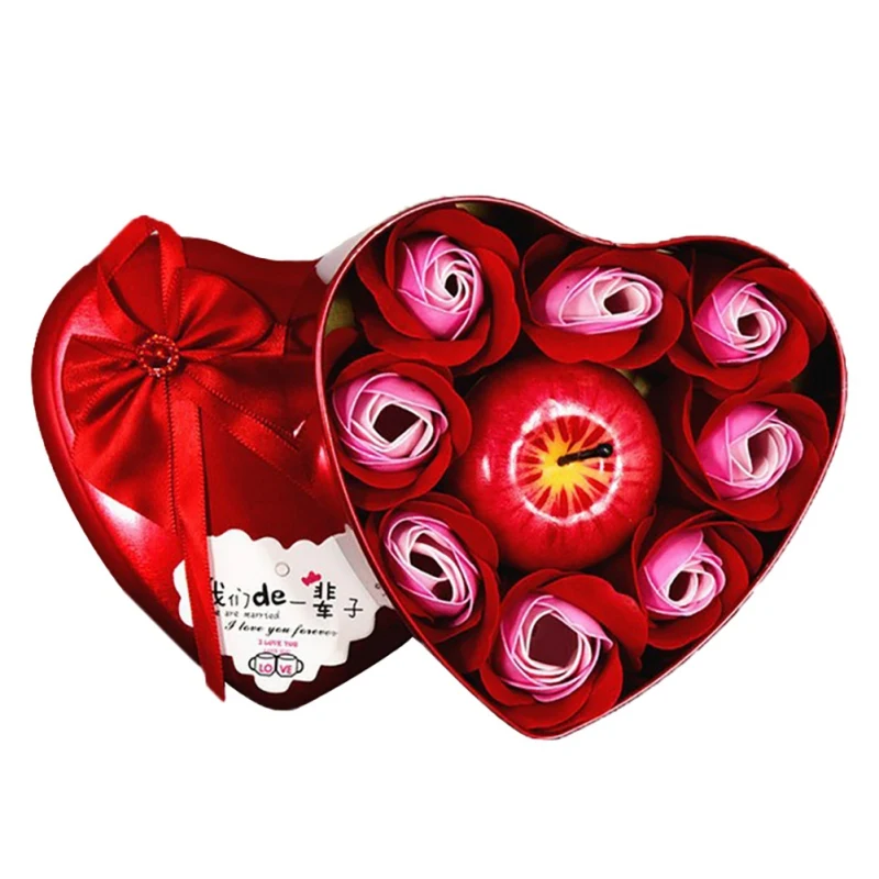 Свеча креативная в форме сердца имитация цветка розы Мыло Свеча в виде яблока тела Роза лепесток Подарочная коробка матери подарок на день рождения n - Цвет: 1