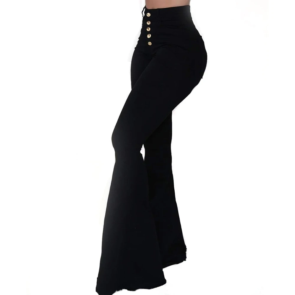 Summer Womens High Waist Trousers Flared Pants Bell Bottoms Long Pants White Black Wine red