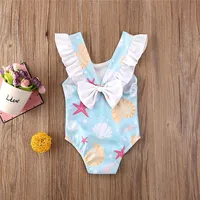 0-36 Months Newborn Baby Kid Girls Swimsuit Bow Ruffles Shell Starfish Print Swimwear For Girls Summer Baby Girl Bathing Suit 2