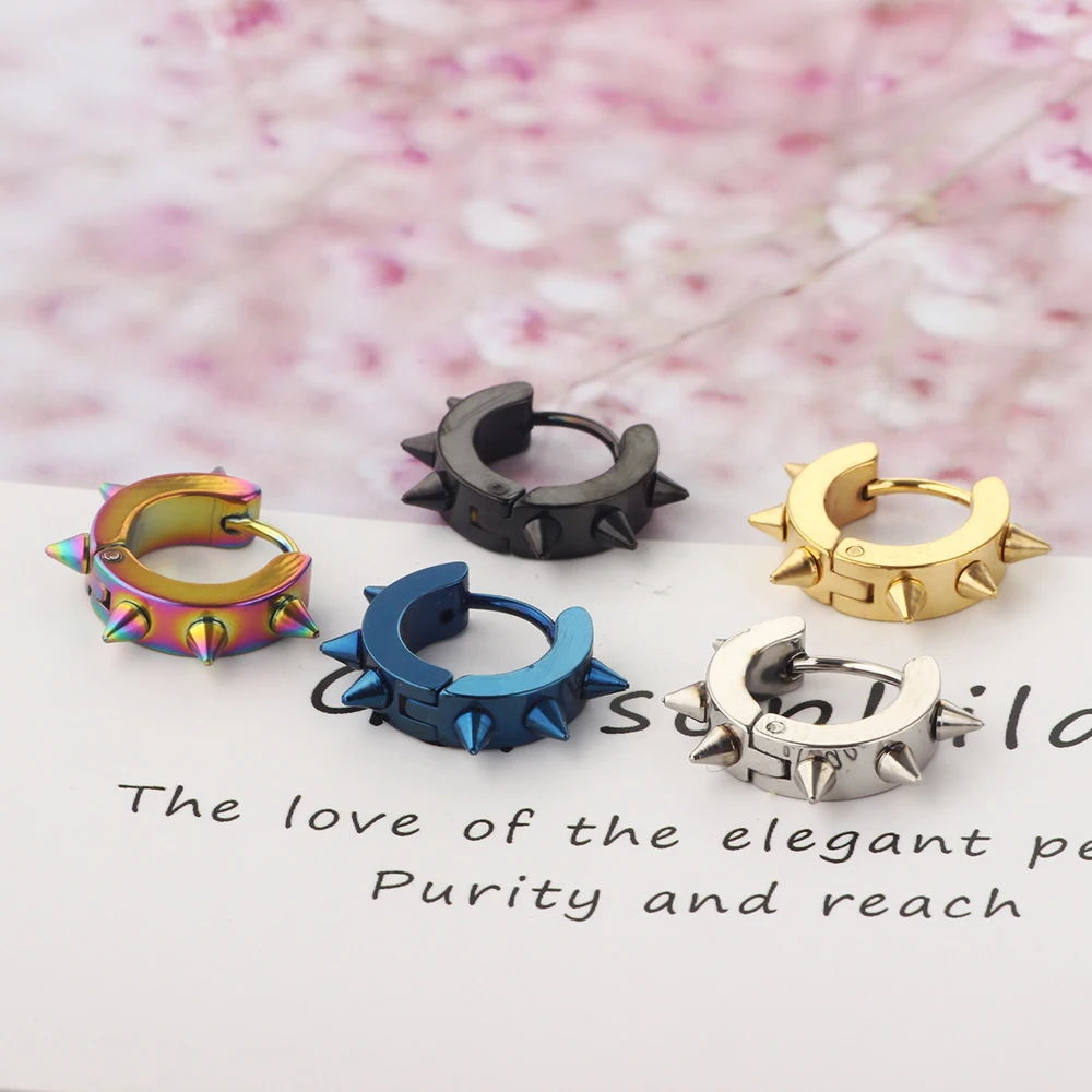 Stainless Steel Spike Hoop Earrings Stud Earrings For Men Women, Statement Jewelry body ear clip for girl boy