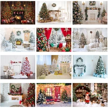 

Christmas Party Fireplace Props For Photography Backdrop Christmas Tree Winter Snow Family Portrait Photo Background Banner