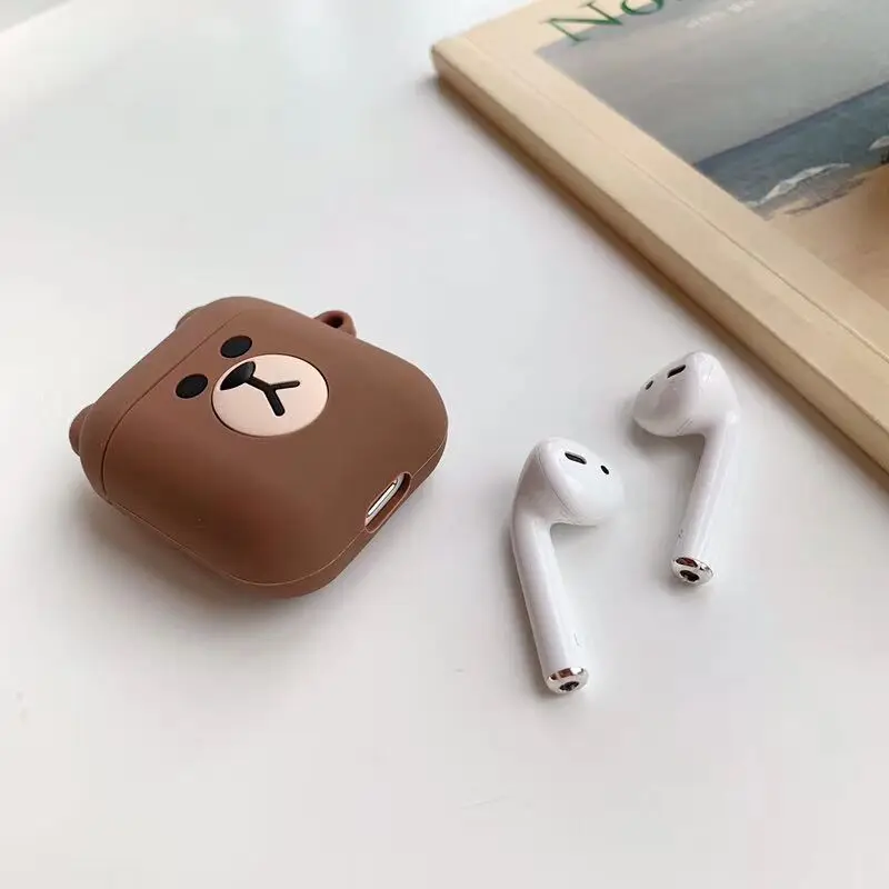 Горячая Распродажа, милый мультяшный чехол для apple Airpods 1& 2, мягкий чехол, цветной чехол для Airpods, силиконовый чехол, bluetooth наушники - Цвет: Коричневый