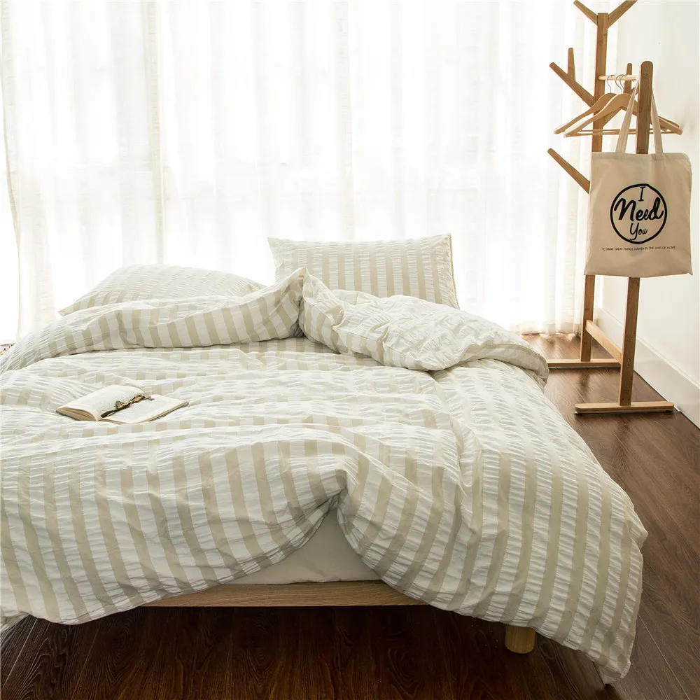 Хлопок, постельное белье для девочек, двойные простыни, ткань сирсакер, пододеяльник, набор постельного белья королевского размера, серый Канат