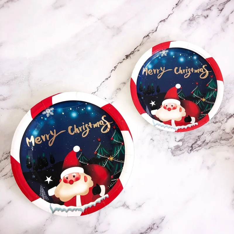 8pcs Christmas Paper Plates Cup Napkin Disposable Happy New Year Set for Baby Shower Birthday Party Decoration Supplies