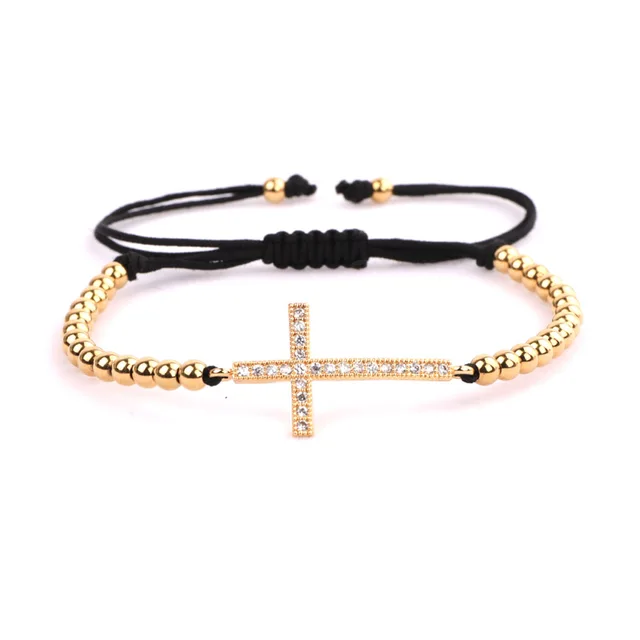 Fashion Beads Women Men Jewelry New Design Small 4mm Gold Stainless Steel Beads DIY Letters Inspired Bracelet Women Men Cross