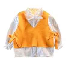 Осень-зима; модные милые свитера для девочек; корейский хлопковый свитер с длинными рукавами и бантом; одежда для маленьких девочек
