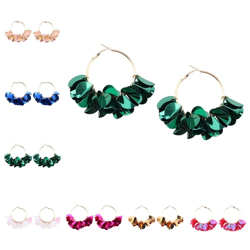 Fashion Geometric Big Round Hoop Earrings Sequined Various Colors Earrings Exaggerated Metal Jewelry
