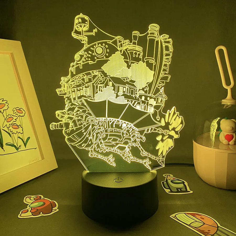 

3D Led Anime Howl's Moving Castle Night Light Gift For Friend Lava Lamp Bedroom Bedside Table Decor Manga Howl's Moving Castle