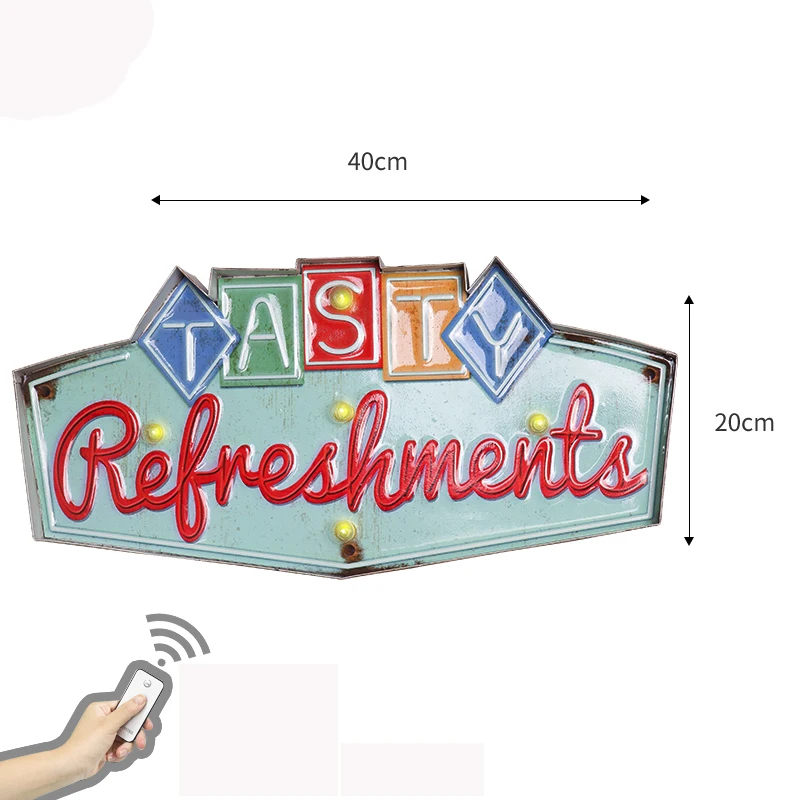 

Tasty Refreshments Led Neon Light Sign for Restaurant Cafe Bar Remote Control Illuminated Hanging Metal Signs Vintage Billboard