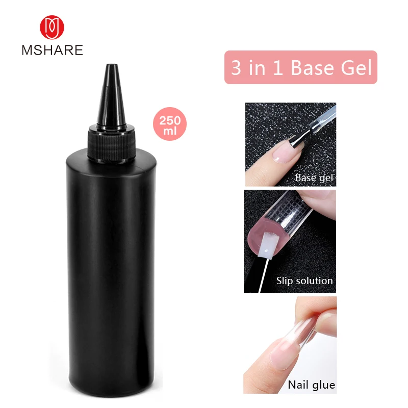 MSHARE Nail Glue Base Coat 3 in 1 Base Gel Slip Solution 250g 250ml Soak Off Health Resin UV Varnish