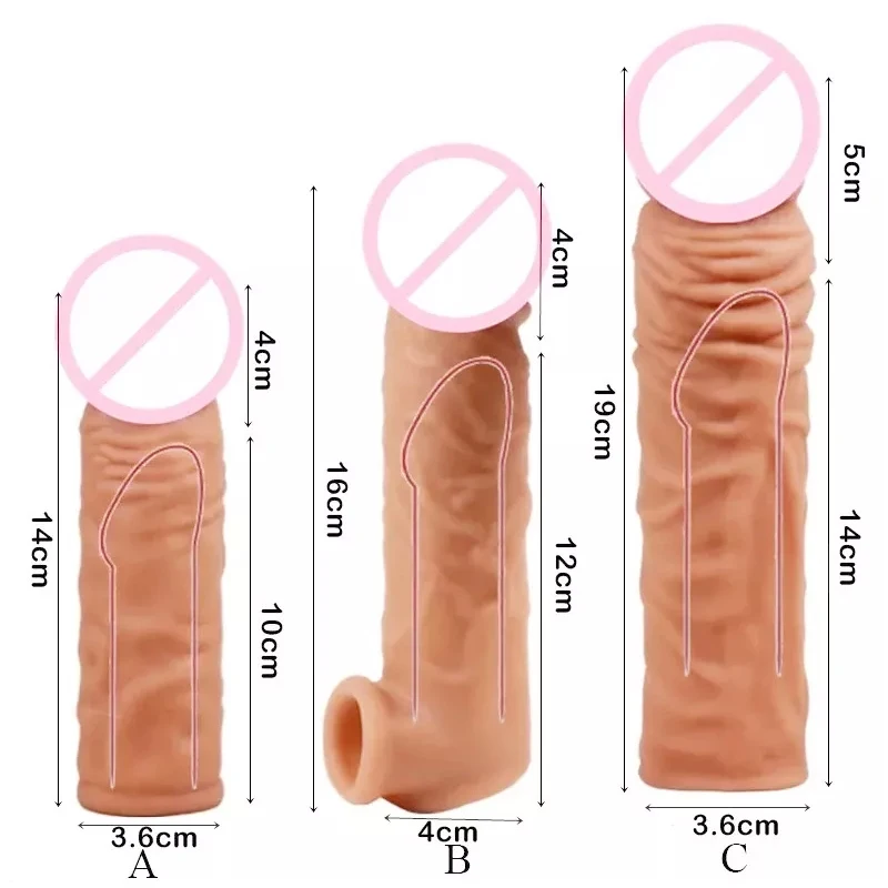 14 16 20CM Realistic Penis Sleeve Extender Reusable Dildos Condom Delay Ejaculation Dick Enlargement Sex Toys