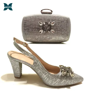 

2020 Lastest Italian design Silve Colorr Shoes with Matching Bags for Wedding Women Shoes and Bag to Match for Party