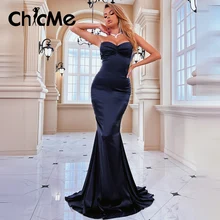 

Chicme 2021 Elegant Maxi Black Dress Women Ruched Bust Prom Tube Mermaid Dress Spaghetti Strap Evening Party Dress Vestidos