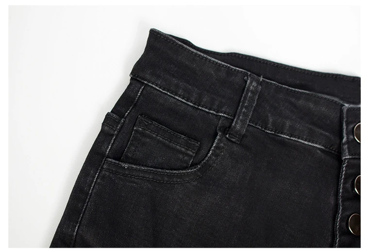 Womens Summer Black Elastic Denim Shorts Trendy Curling Single Breasted High Waist Jeans Female Wild Fasion Mini Shorts D495