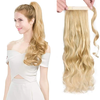 

LIANGMO Long Wavy Wrap Ponytail Hair 22inch Synthetic Clip in Hairpieces Binding Ponytail Extensions for Women
