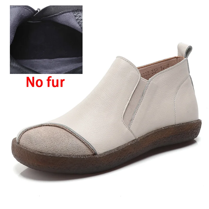 PEIPAH New Designer Handmade Leather Autumn/Winter Women's Boots Single Shoes Woman Flat Bottom Wild Casual Fur Ankle Boots - Цвет: 1
