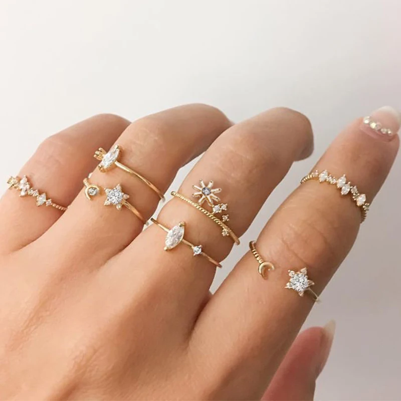 CS5764 17 км 8 дизайн винтажные золотые звезды лунные Кольца Набор для женщин BOHO Кристалл из опала Midi палец кольцо женские богемные Ювелирные изделия Подарки - Цвет основного камня: CS5764
