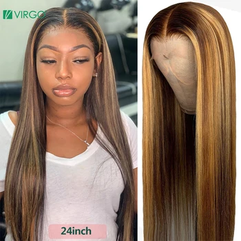 

Virgo 13*4 Straight Lace Front Human Hair Wigs Pre Plucked With Baby Hair Ombre Honey Blond Highlights Remy Lace Front Wigs Remy