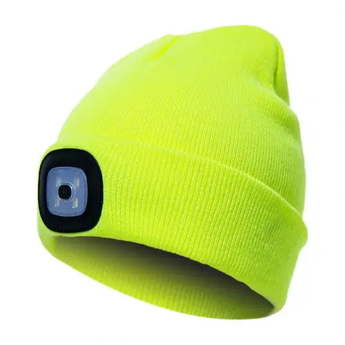 SANWOOD унисекс Открытый Велоспорт Пешие прогулки светодиодный светильник вязаная шапка зимняя эластичная шапочка шапка с светильник ing Рождественский подарок для друга - Цвет: Fluorescent Green